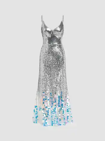 Sequin V-neck Backless Gradient Maxi Dress