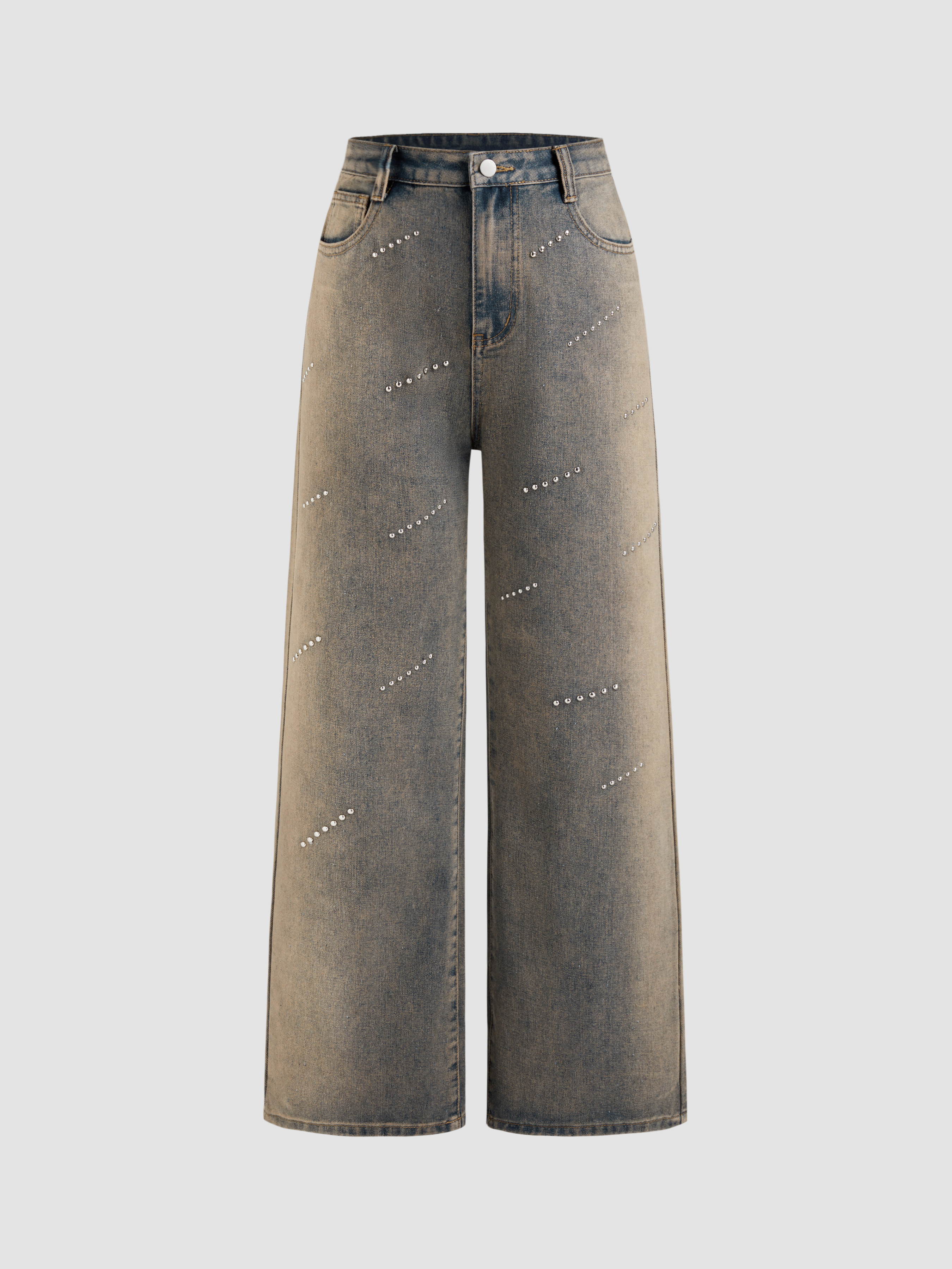 Cider Denim High Rise Studded Straight Leg Jeans Cider