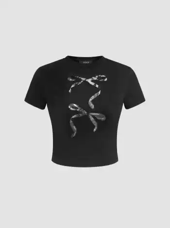 Rundhals-Schleife Spitze Ausgehöhltes Crop Top