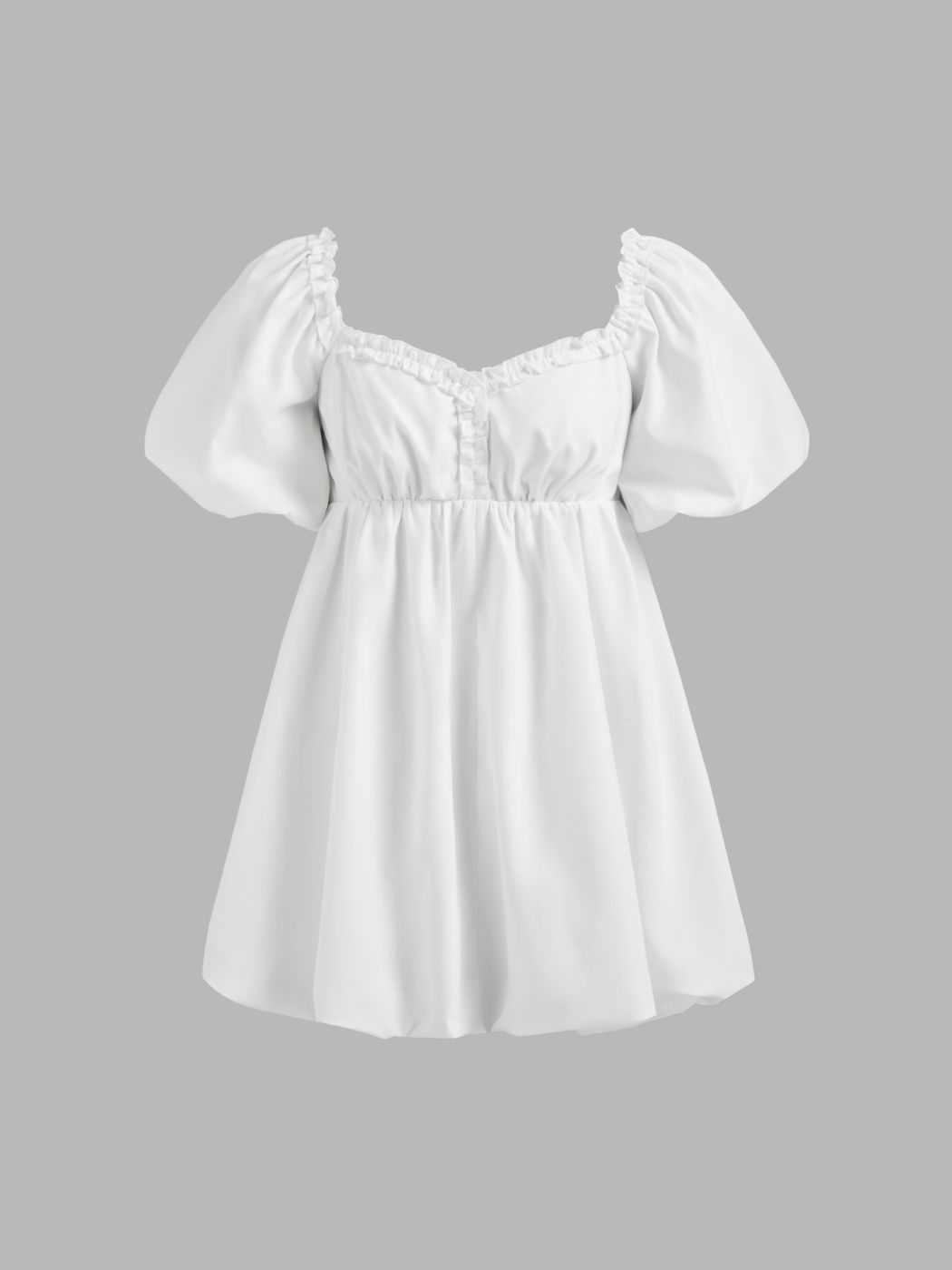 Einfarbiges Babydoll-Minikleid mit gerafftem Blasensaum