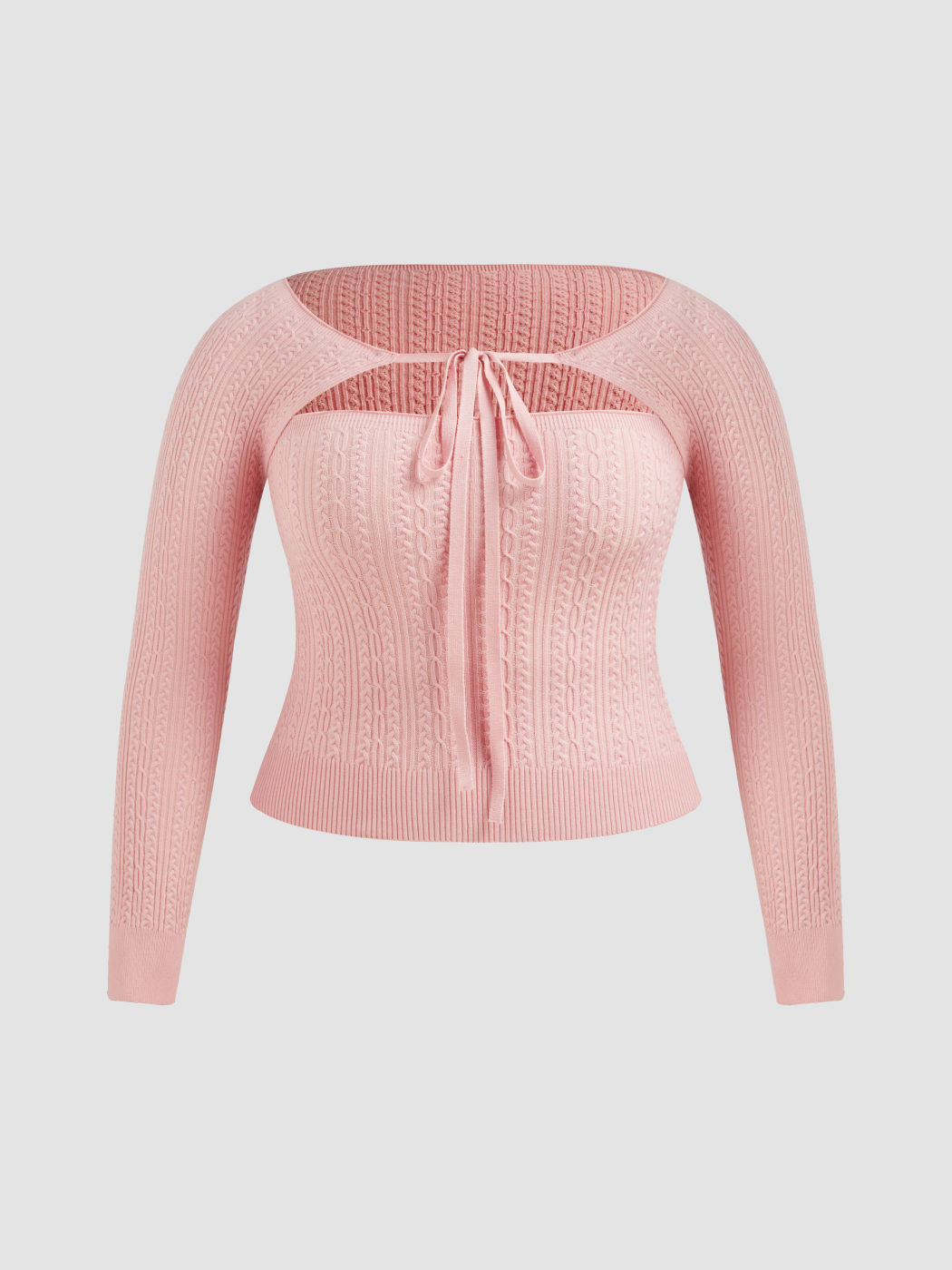  Textur Solid Gestricktes Tube Top & Geknoteter Shrug Kurve & Plus