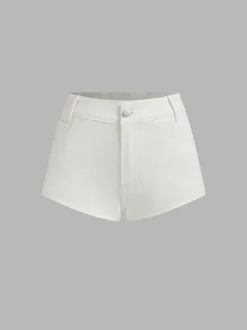 Stretch Denim Low Rise Solid Micro Shorts