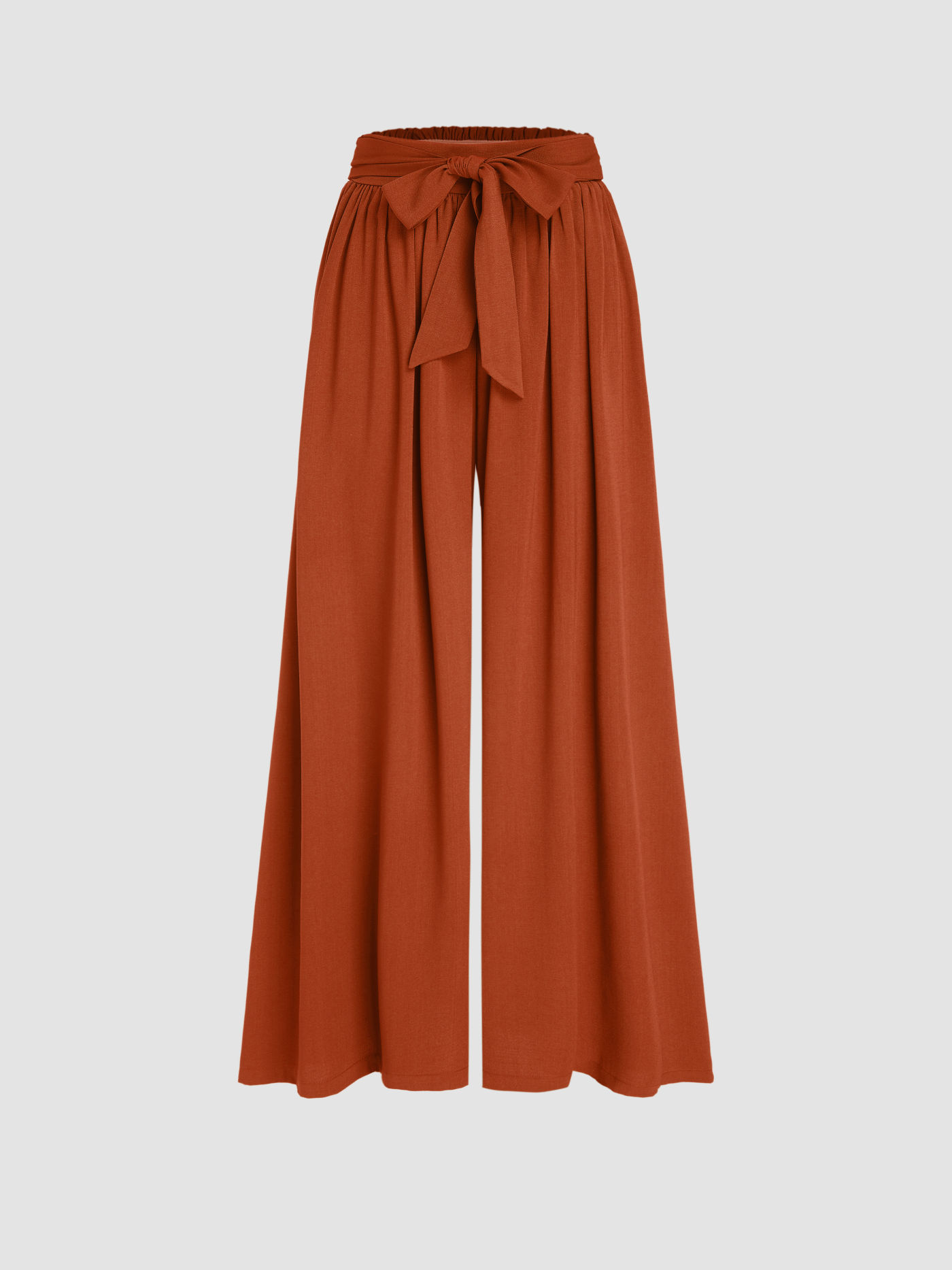 High Rise Bowknot Shirred Wide Leg Trousers