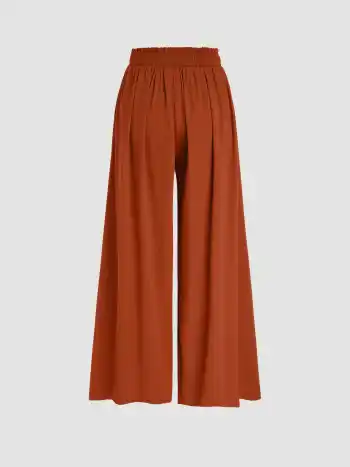 High Rise Bowknot Shirred Wide Leg Trousers