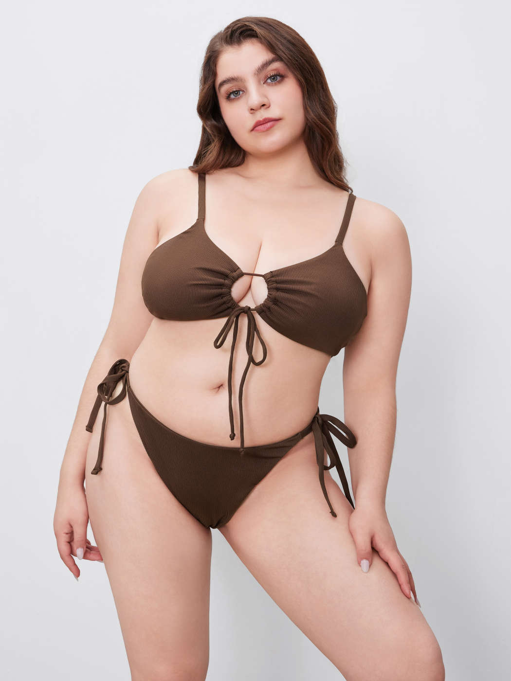 Cherry Front Tied Bikini Swimsuit - Cider