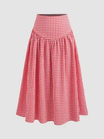 Tief sitzende Gingham-Zipper-Midiskirt