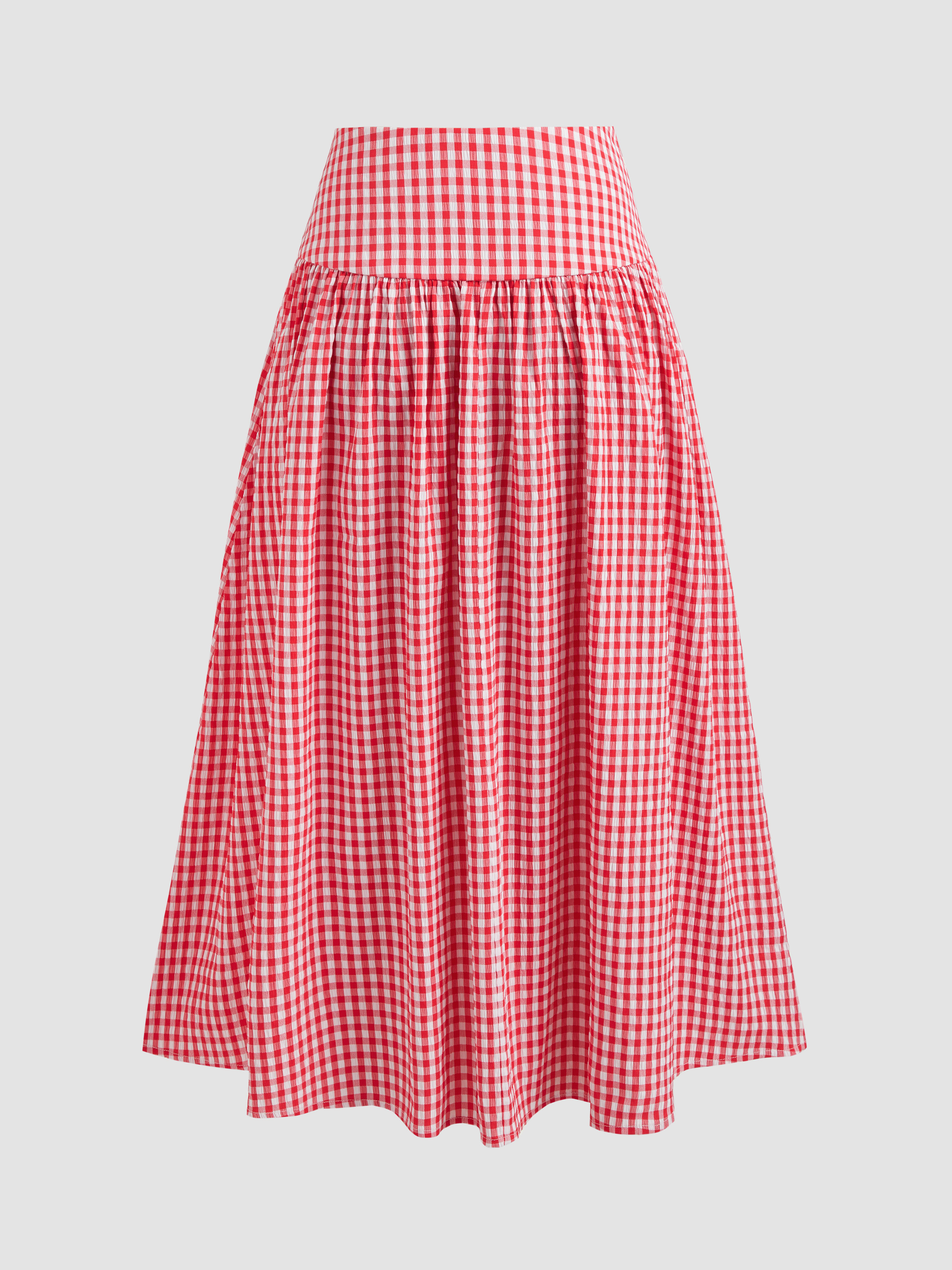 Long Skirts Woven Low Rise Gingham Zipper Midi Skirt For