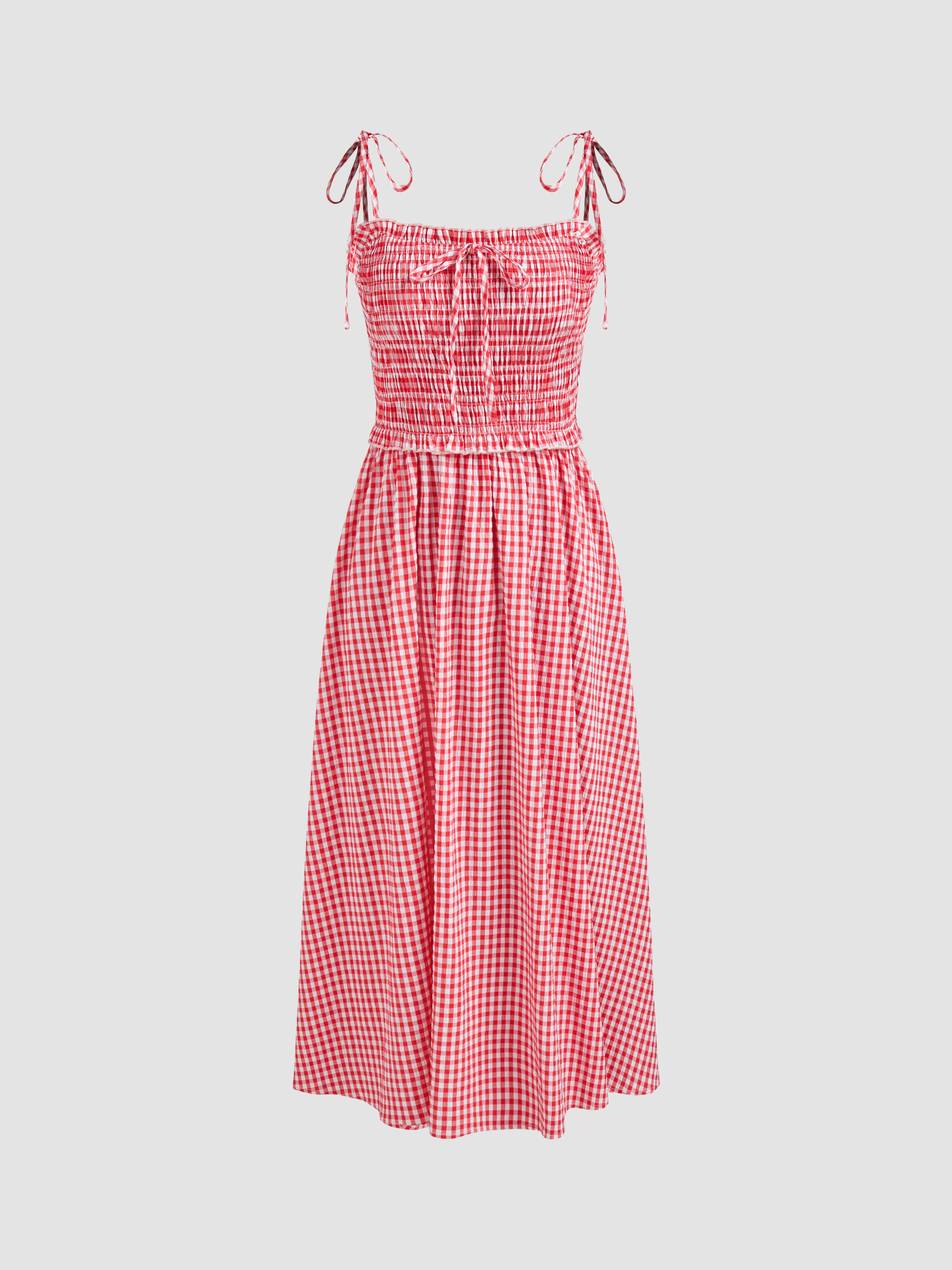 Gingham Dress Picnic Dress Woven Square Neck Gingham Shirred