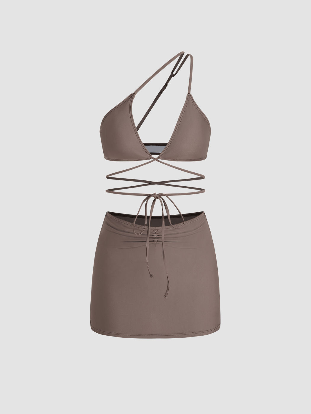 Asymmetrischer Hals Einfarbiger Ein-Schulter Frecher Bikini-Badeanzug mit Cover-Up Rock