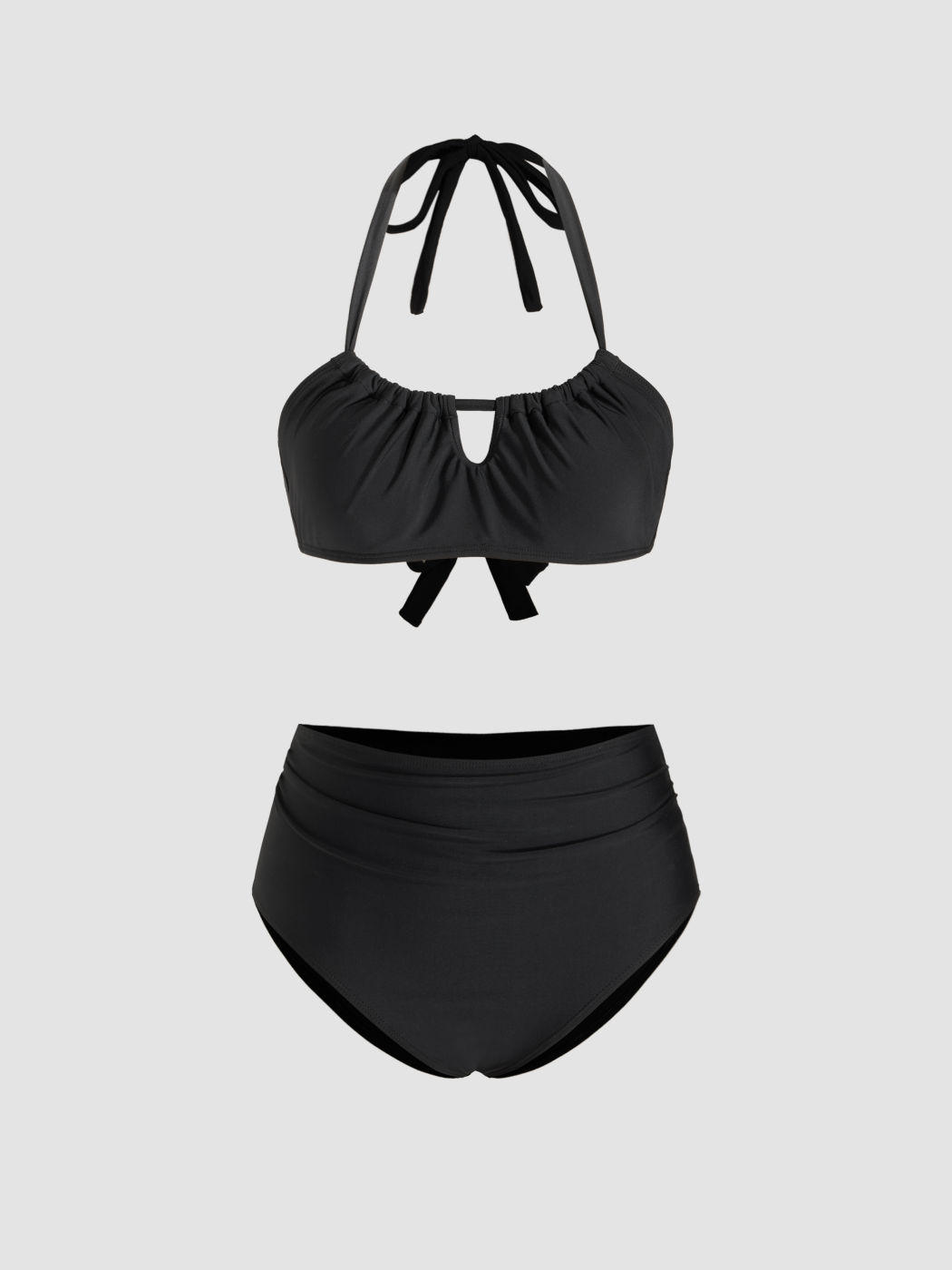 Costume da bagno bikini a copertura totale con braccialetto increspato solido con controllo della pancia
