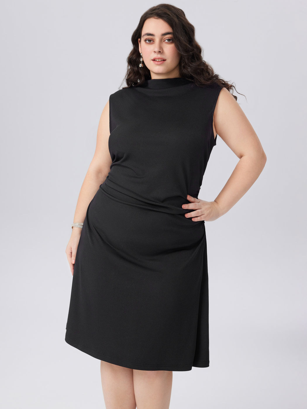 High Neck Solid Sleeveless Mini Dress Curve & Plus