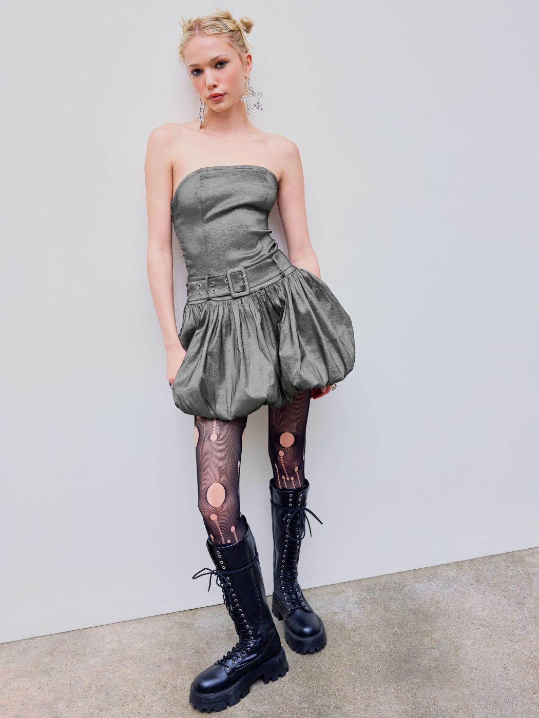Bubble Hem Tube Mini Dress With Belt 