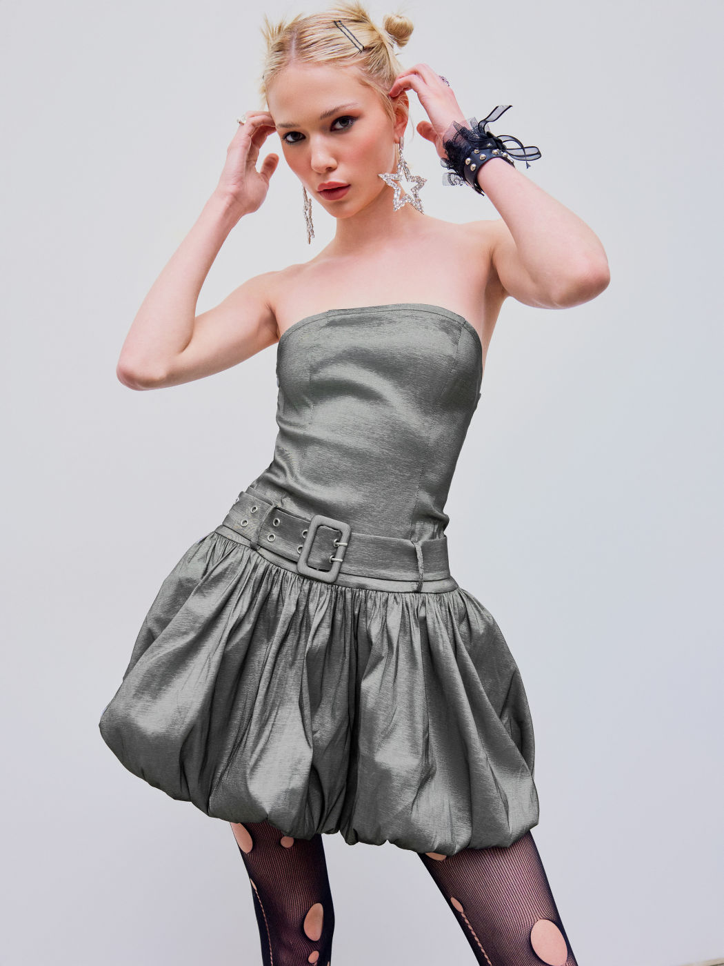 Bubble Hem Tube Mini Dress With Belt 