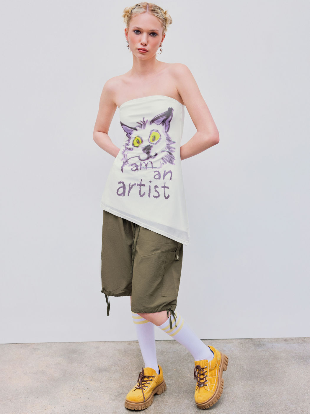 ICH BIN EIN KÜNSTLER Mesh Katze Asymmetrischer Saum Tube Top