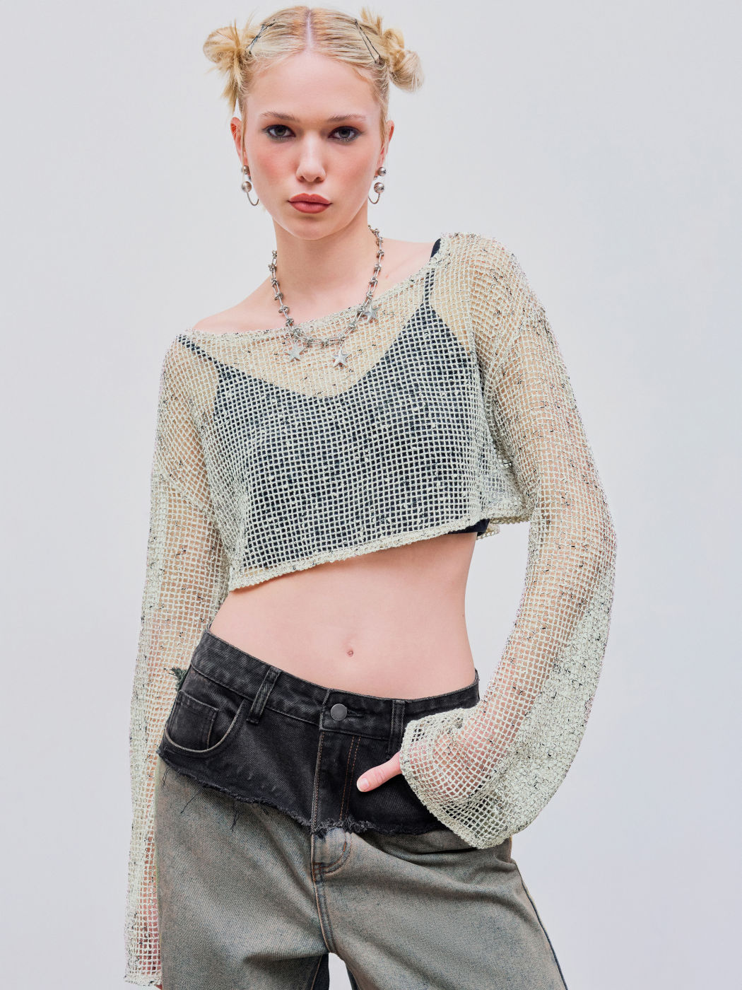  Solids Crop Cami Top & Rundhalsausschnitt Langarm-T-Shirt