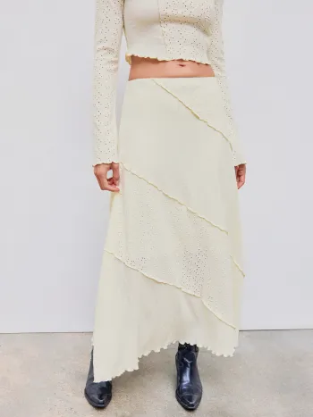 Mid Rise Solid Patchy Maxi Skirt