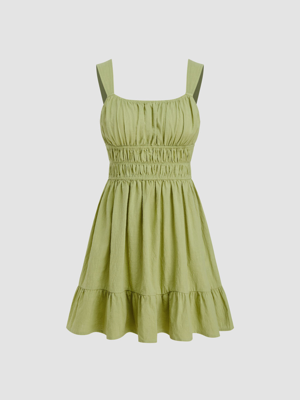 Sun Dresses Woven Square Neck Solid Shirred Ruffle Hem Mini Dress For ... image.
