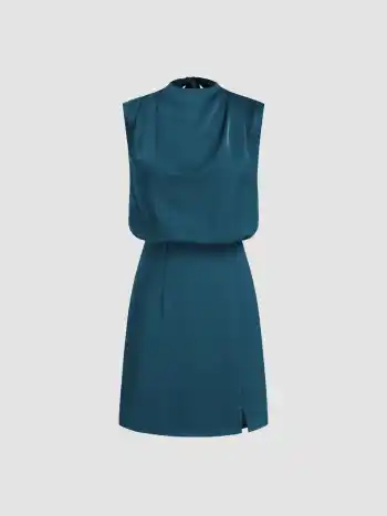 Gewebtes Minikleid mit Stehkragen und Knotendetail