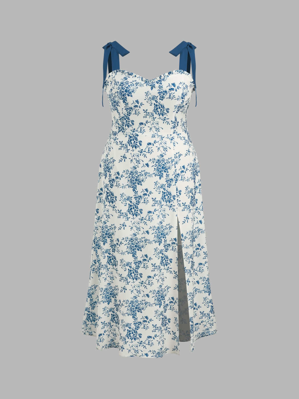 Blumiges, geknotetes Midi-Kleid mit Schlitz Kurve & Plus