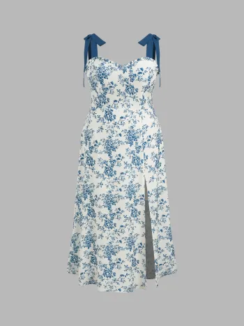 Robe mi-longues fleurie nouée et fendue Curve & Plus