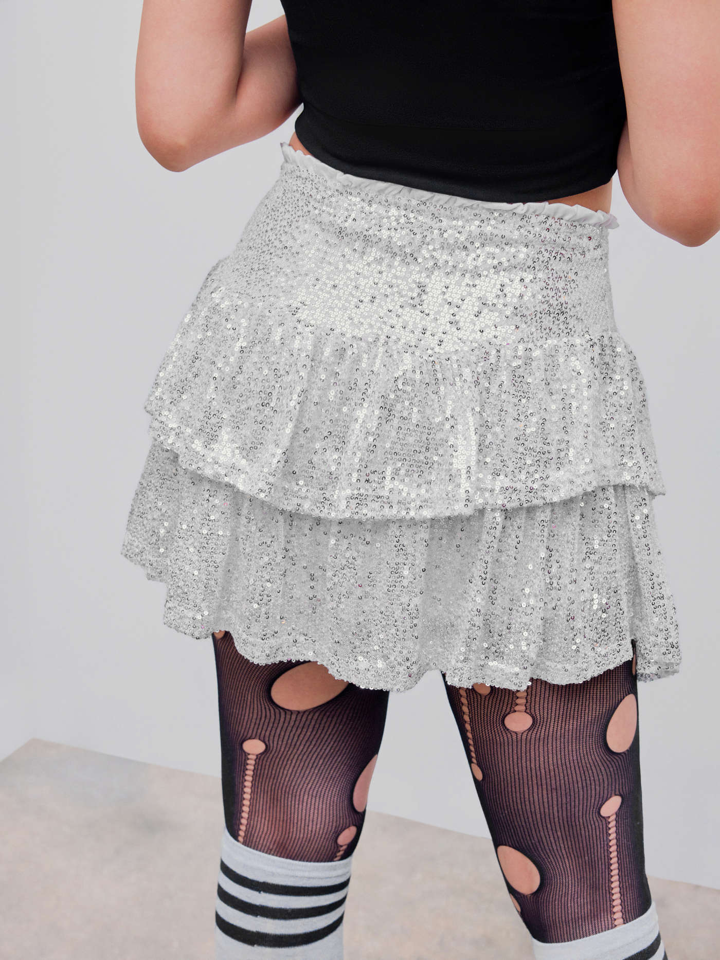 Sequin High Rise Layered Mini Skirt