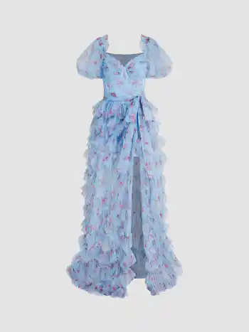 Mesh Sweetheart Blumen-Korsett-Ablösbare Schicht-Maxikleid