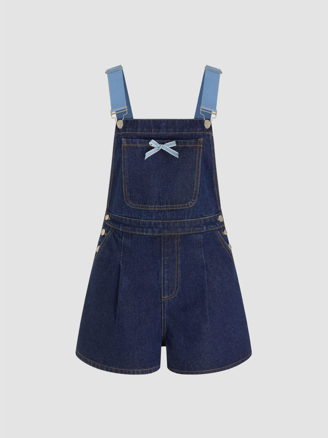 Denim Solid Bowknot Pocket Romper