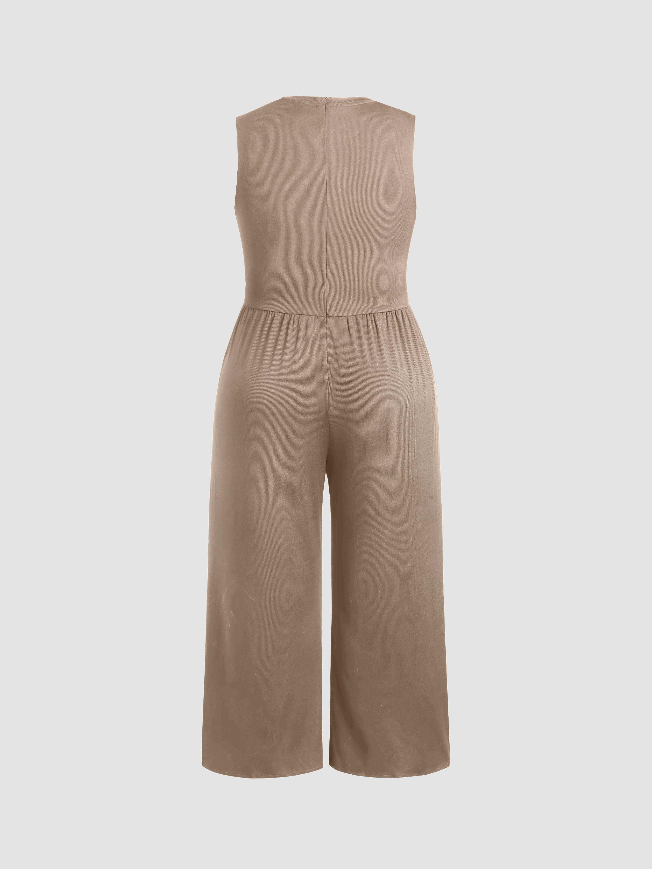 Solid Sleeveless Wide Leg Jumpsuit - Cider