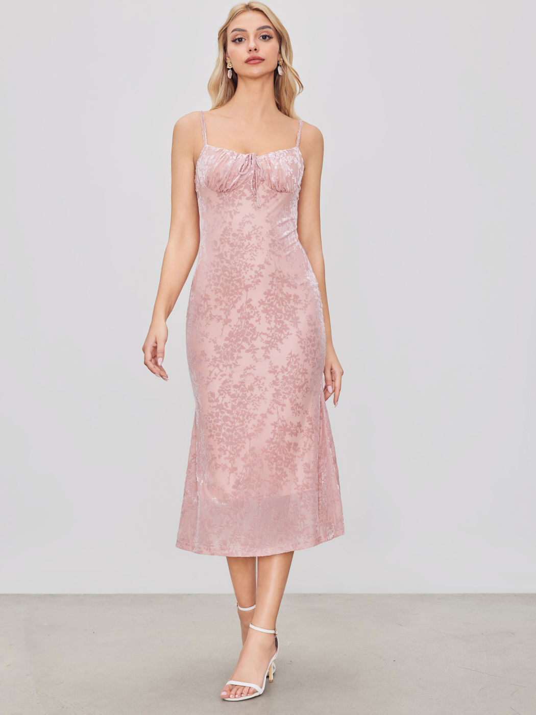Jacquard Sweetheart Floral Knotted Midi Dress