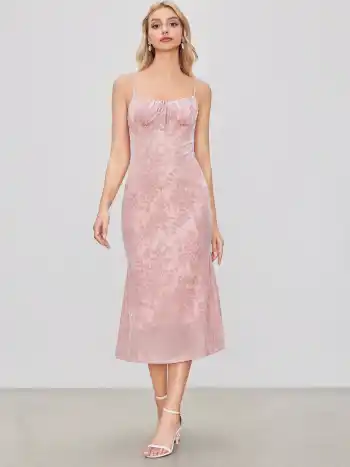  Jacquard Liebling Floral Geknotetes Midikleid