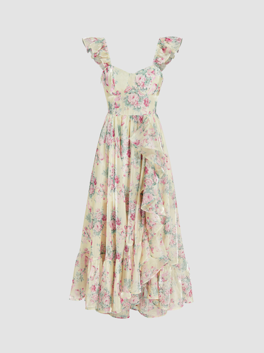Sweetheart Floral Ruffle Hem Maxi Dress