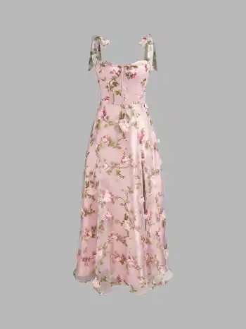 Liebchen Blumen Geknotetes Korsett Tüll Maxikleid