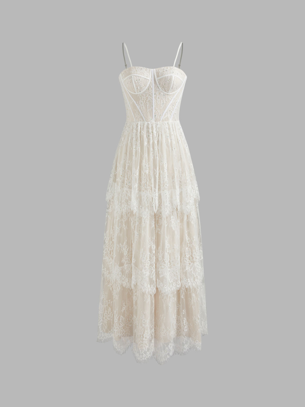 Spitzen-Sweetheart Blumen Mehrlagiges Tüll Maxikleid