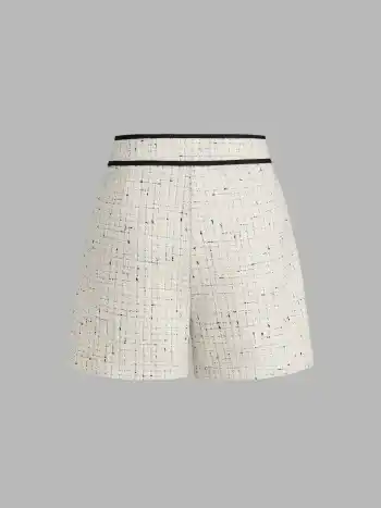  Tweed-Shorts mit mittlerer Taille und kontrastierender Einfassung