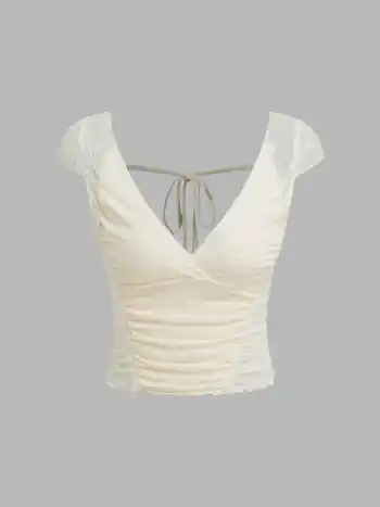Crop Top in pizzo con scollo a V e maniche corte senza schienale