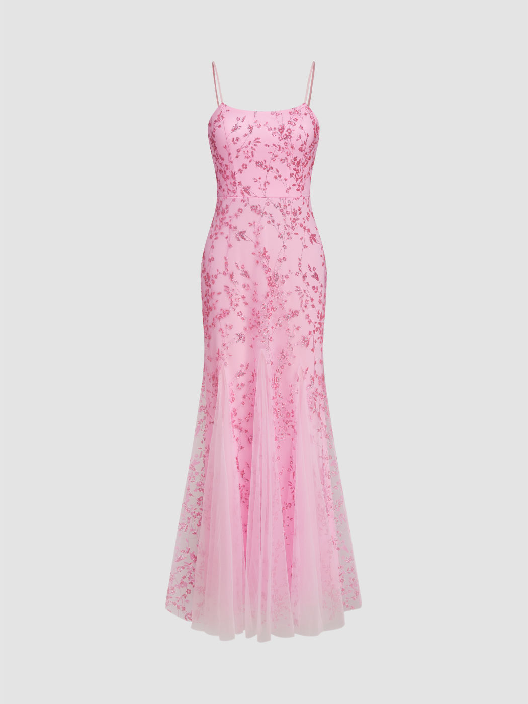 Mesh Pailletten Blumen Rüschen Meerjungfrau Maxikleid
