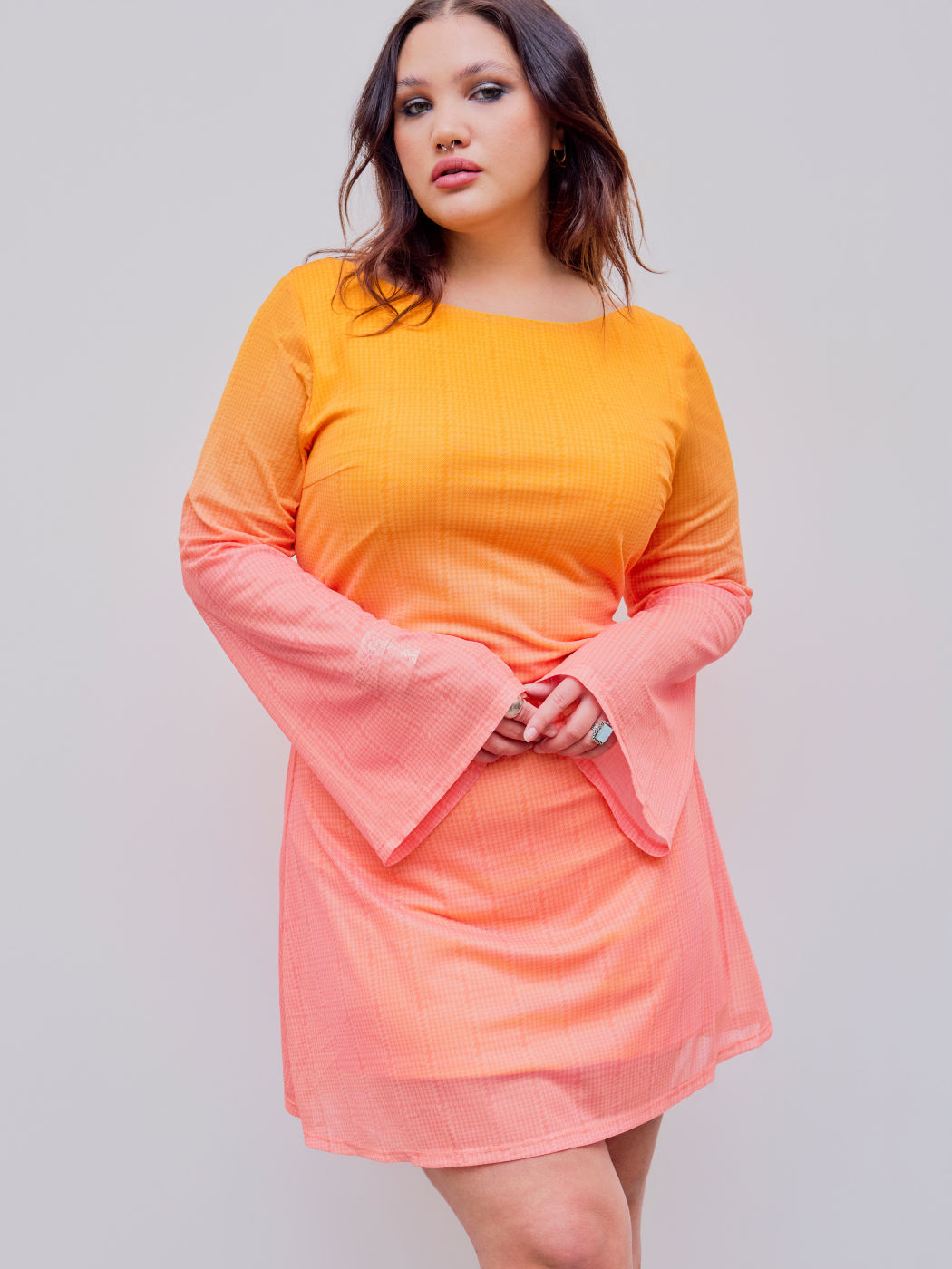 Mesh Boat Neck Gradient Mini Dress Curve & Plus