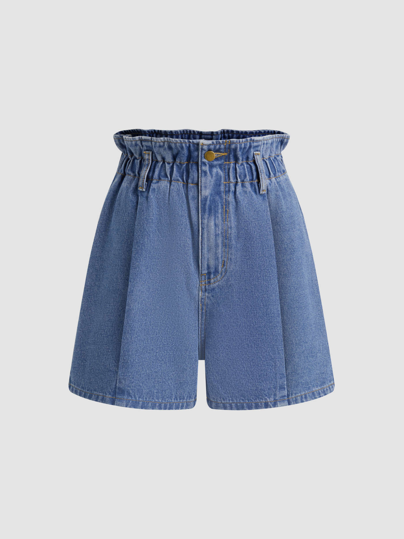 Denim High Rise Solid Wide Leg Shorts