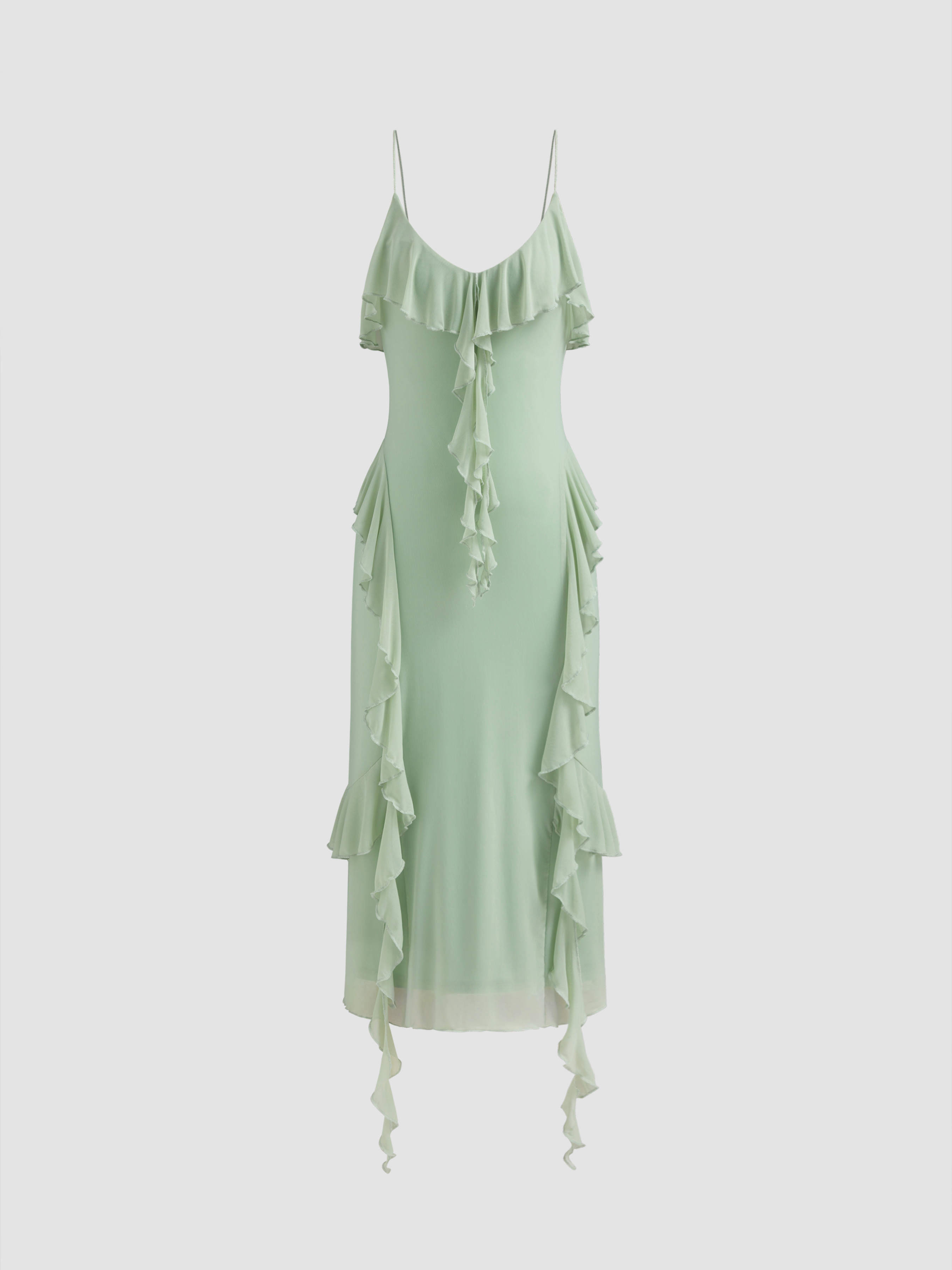 Robe d'invité de mariage Mesh Mesh Sweetheart Solid Ruffle Midi Dress ...