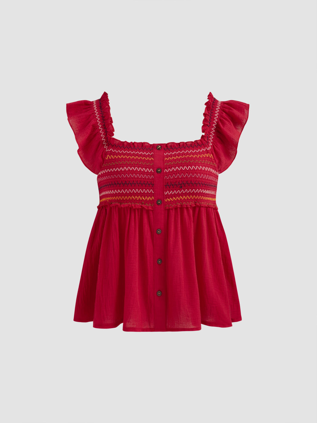 Bluse mit quadratischem Ausschnitt, Wellenstreifen, Rüschen und gerafftem Saum mit kurzen Ärmeln