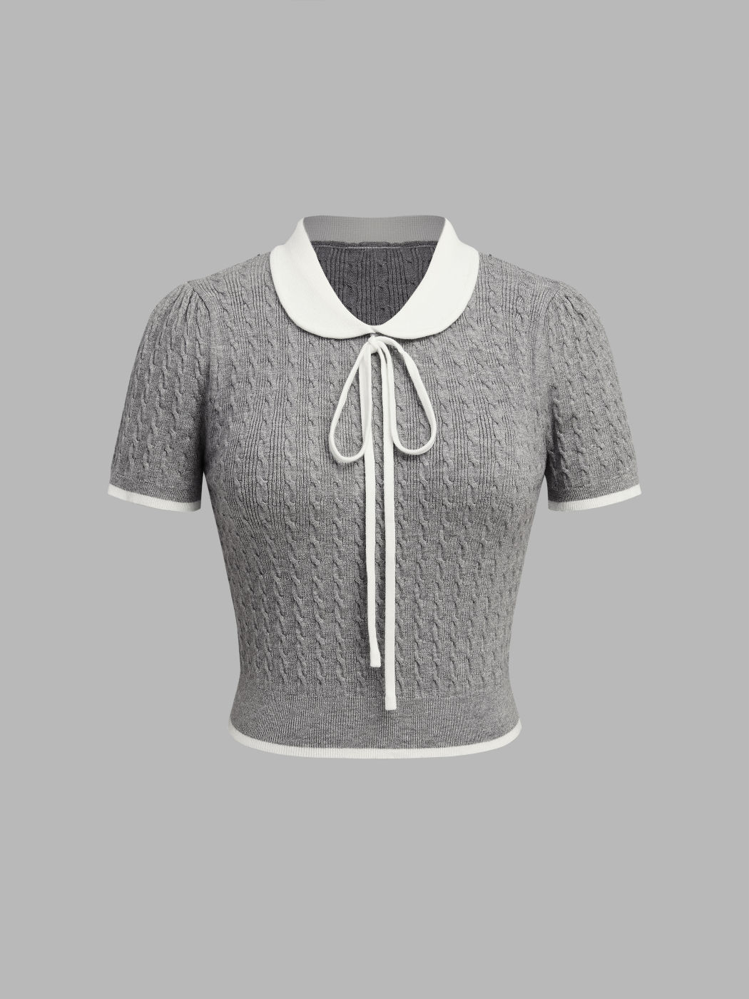 Strick-Polo mit kontrastierendem Bund und Knoten - Kurzärmliges Oberteil