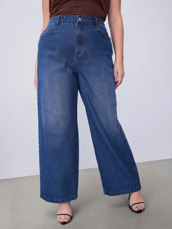 Cider Denim Jeans a gamba dritta solidi a vita media Curve & Plus