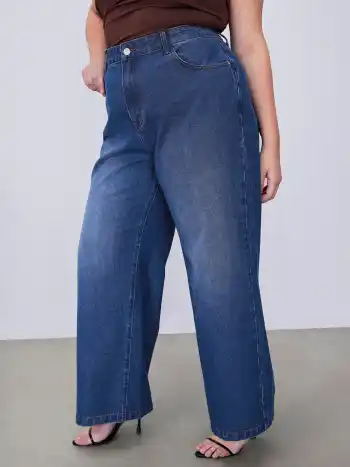 Cider Denim Jeans a gamba dritta solidi a vita media Curve & Plus