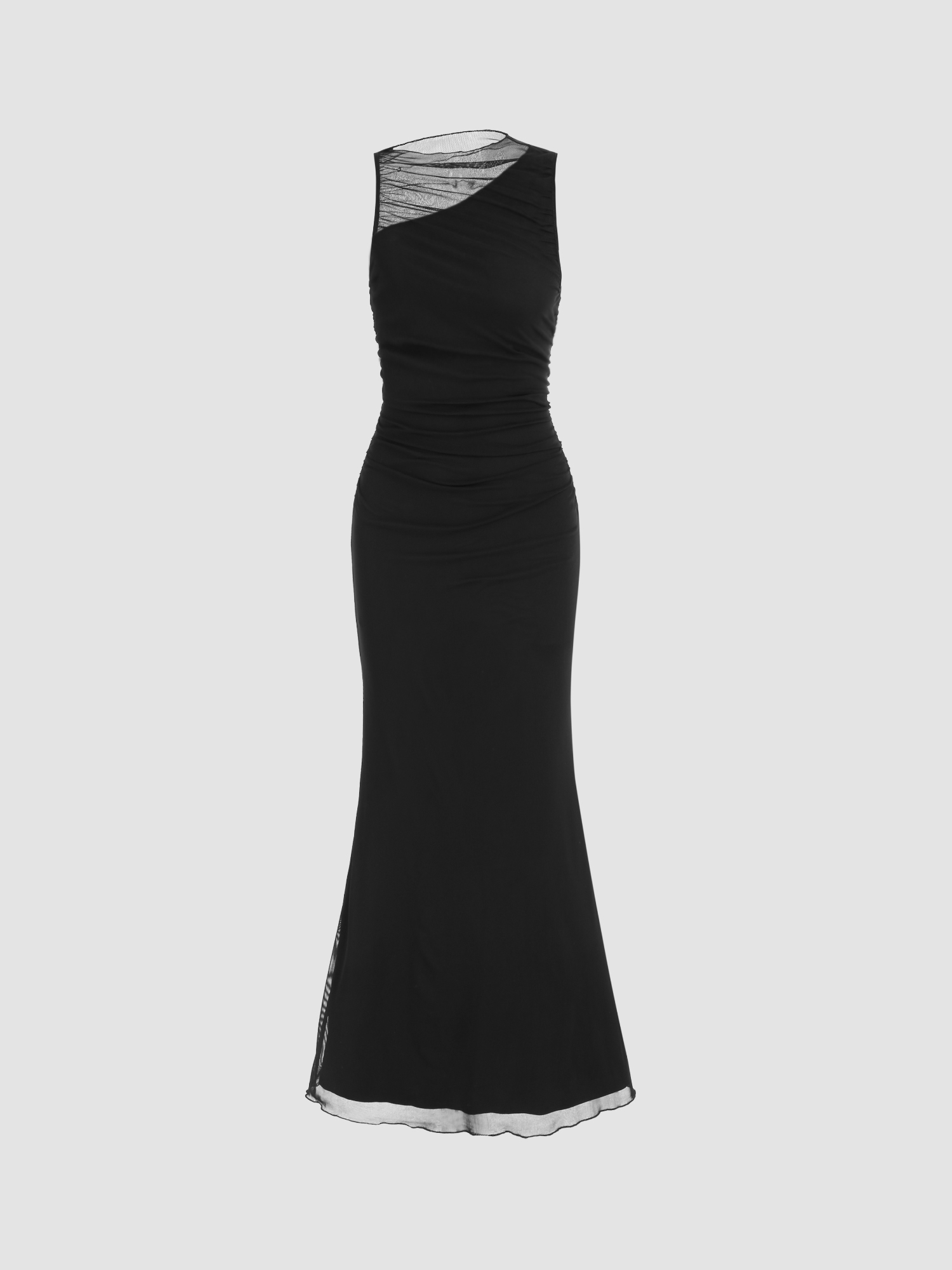 Wedding Guest Dress Knit Fabric Asymmetrical Neck Ruched Maxi Dress For Date 9870