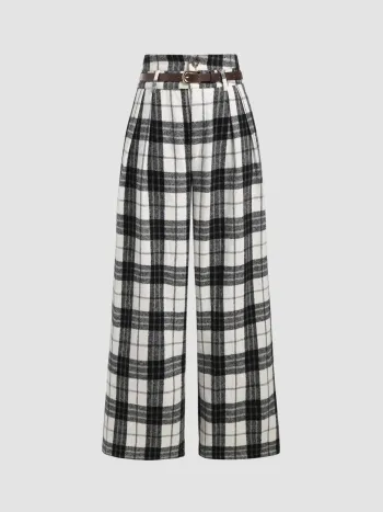 Gurtete Hochbund-Hundszahn-Trouser