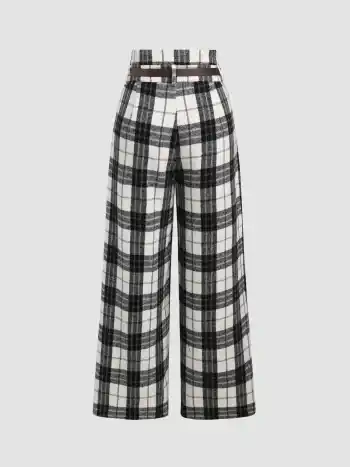 Gurtete Hochbund-Hundszahn-Trouser