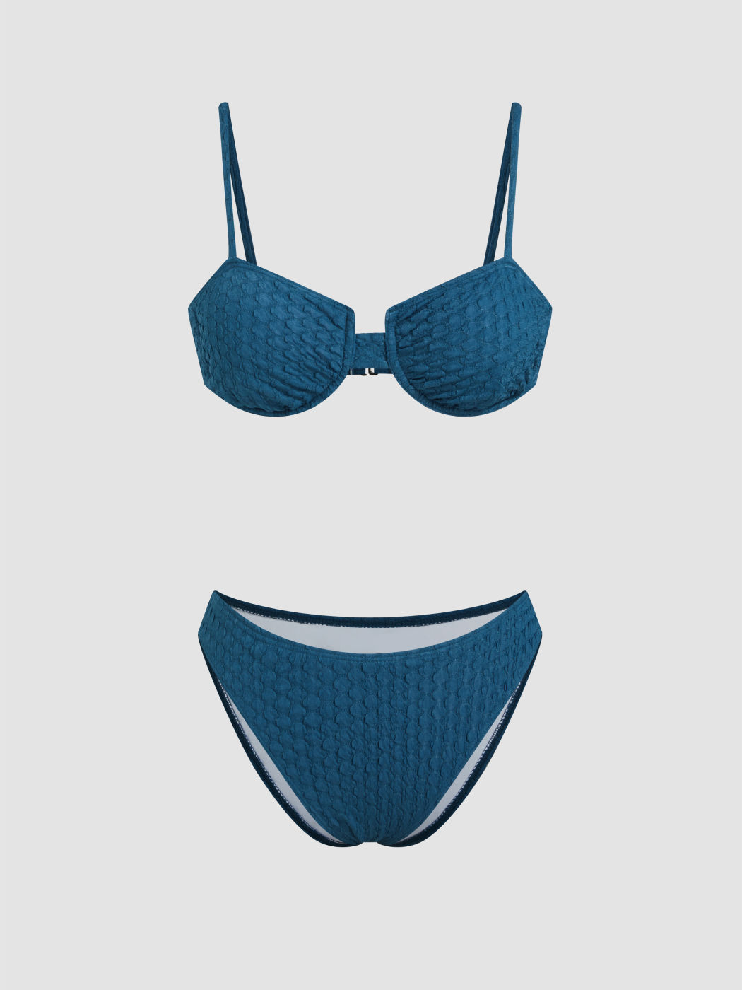 Quadratischer Ausschnitt Einfarbiger Textur Bikini-Badeanzug mit Bügel und frechem Schnitt