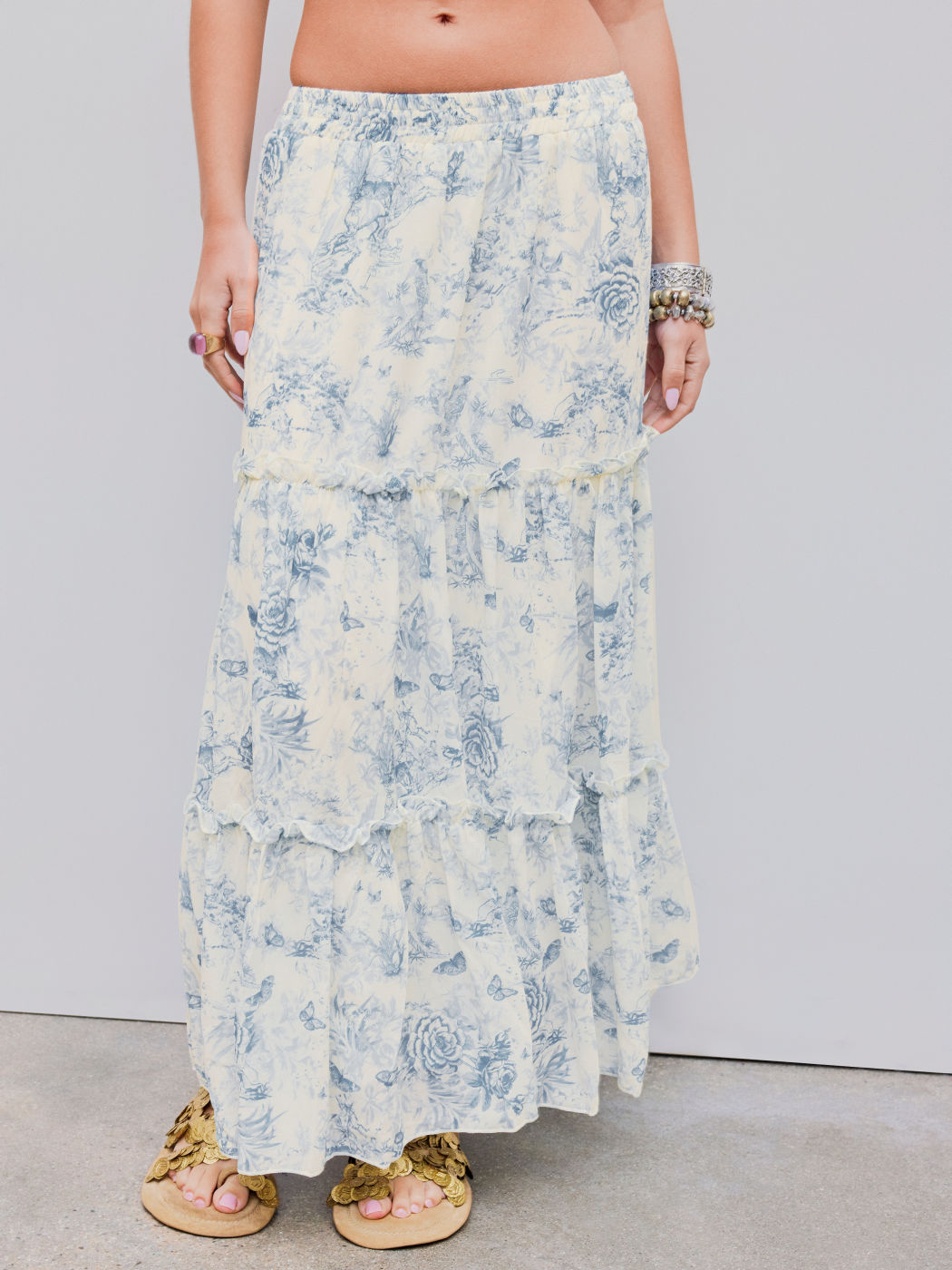 Floral Tiered Ruffle Hem Maxi Skirt