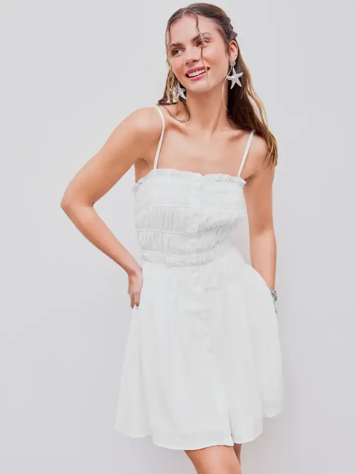 slim fit dress slacks Berylove Women White Graduation Dress Chiffon Cap Sleeve Square Neck A Line Mini Dress, White / US2 main image 0