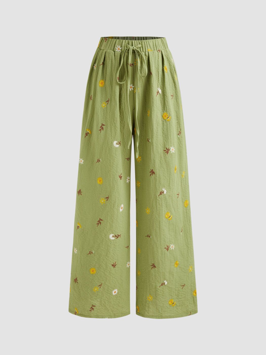 Mid Rise Floral Embroidery Pocket Knotted Trousers